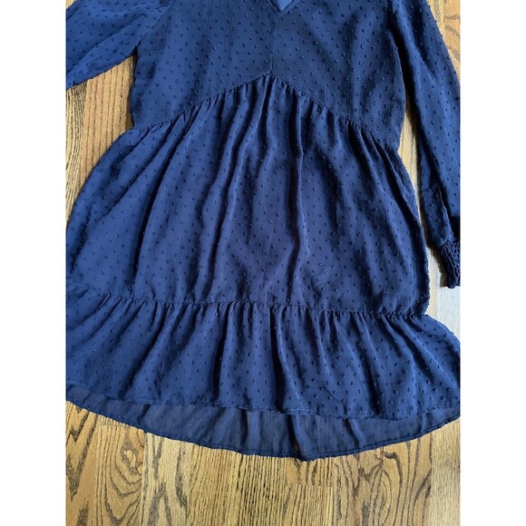 FAMITION Swiss Dot Dress V Neck Tunic Dress Casual Ruffle Swing Chiffon Large - Picture 4 of 4